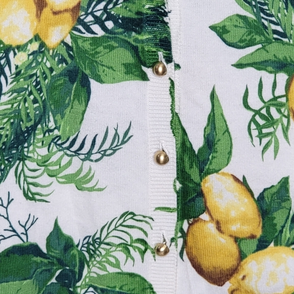 Talbots | Lemon Print V-neck Button Front 3/4 Sle… - image 3